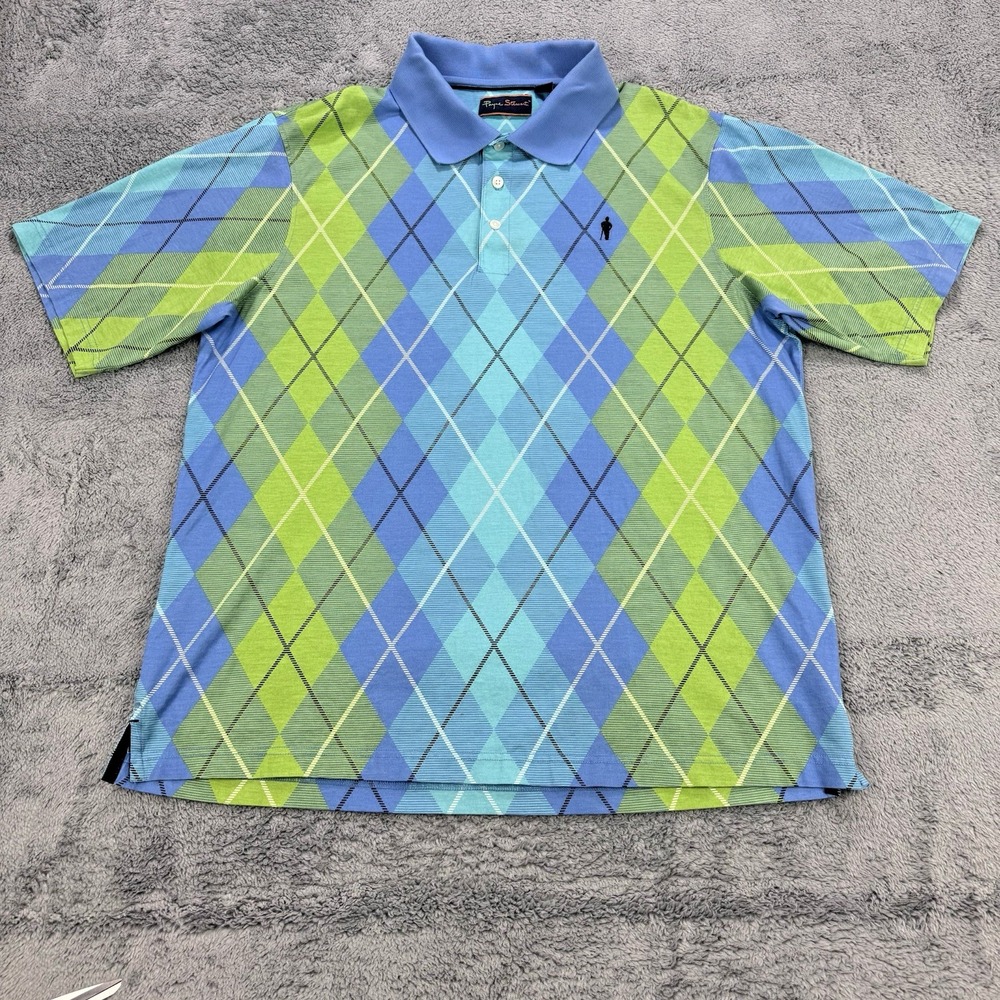 Payne Stewart Golf Polo Shirt Mens Large Argyle Print Short Sleeve Casual Preppy